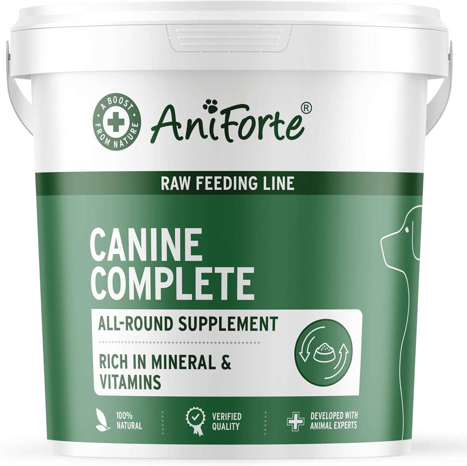 AniForte Canine Complete 1 kg for dogs formerly BARF Complete – 100% natural food supplement with minerals, calcium, vitamins & herbs, ideal as all-round raw feeding suplement