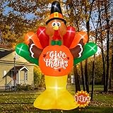 14FT Thanksgiving Inflatables Turkey, Giant Blow Up Turkey with Colorful Tail, Lighted Thanksgiving Outdoor Decorations Give Thanks Turkey Pumpkin for Fall Autumn Harvest Holiday Yard Decor