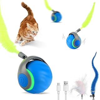 Interactive Cat Toys for Indoor Cats-Rechargeable Moving Cat Toy Ball with USB Charging, 3 Speedy Replaceable Tails & Random Motion Modes, Cat Chase Toy for Bored Indoor Cats,Auto Roll - Amazon product rated Grade A