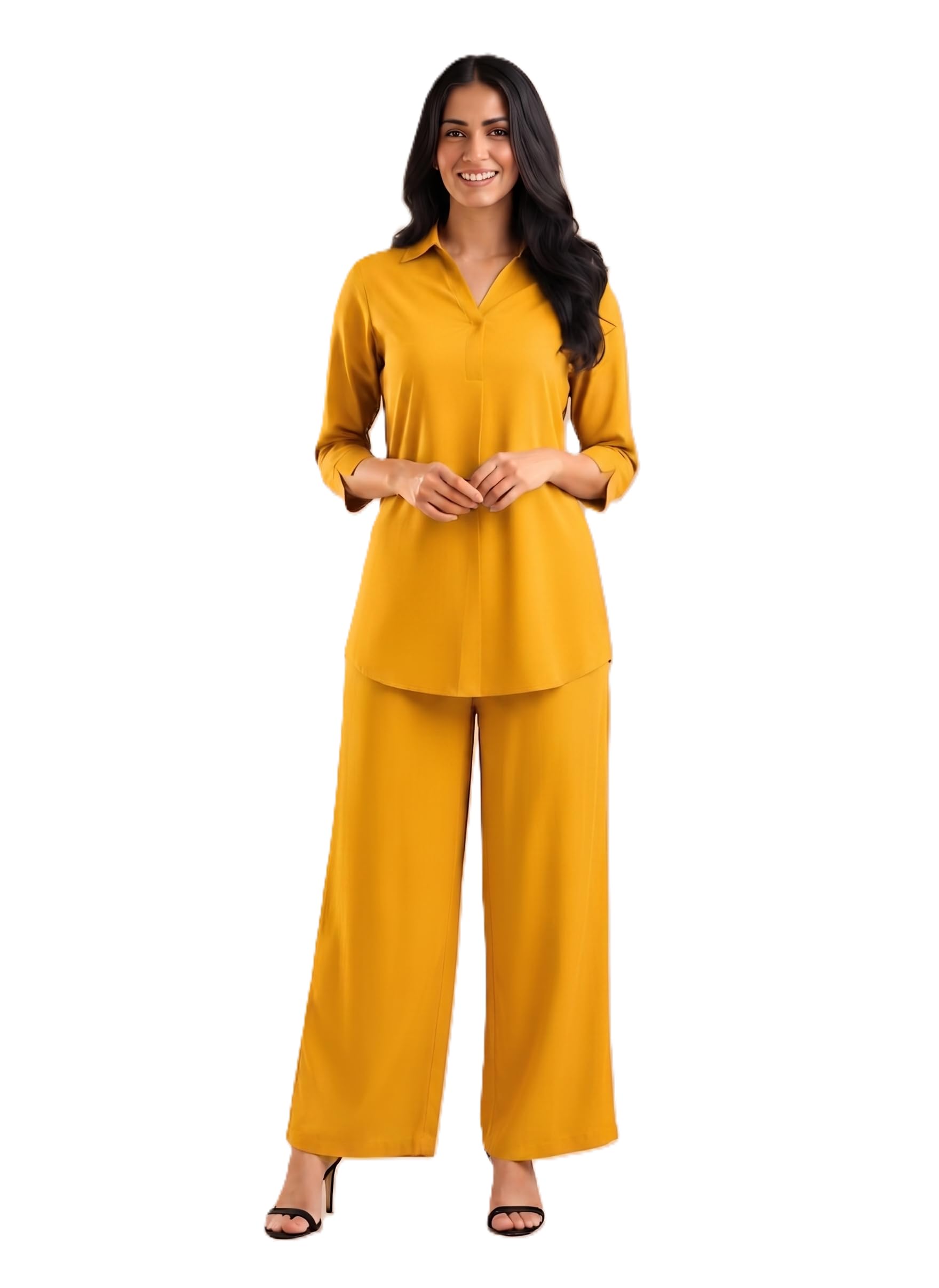 Women Co Ord Set Stylish Shirt Top Straight Leg Palazzo Set Latest Summer Coord Outfit Casual Office Lounge Vacation Wear Matching Dress-image-15