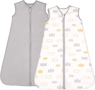 TILLYOU Sleep Sack - Cotton Wearable Blanket Baby 2-Pack Set, Fits Babies Age 6-12 Months, Gray Crown