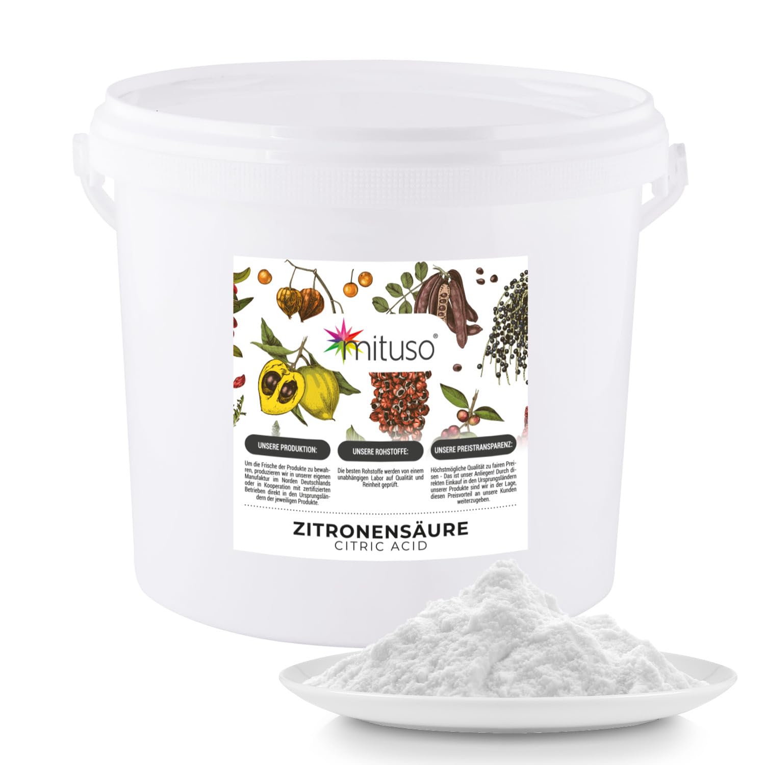 Zitronensäure Monohydrat Granulat 5kg | Lebensmittelqualität, reine Citronensäure E330 | gentechnikfrei, Säuerungsmittel ideal zum Entkalken, Reinigen, Putzen, Backen, Kochen - mituso