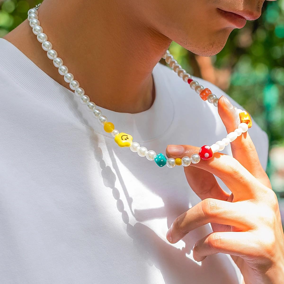 Generic Akcesoria dla dziewczynek Srebro 925 Preppy Naszyjnik dla kobiet i dziewcząt, Żółty Smiley Face Choker Naszyjnik z koralików Śliczny letni naszyjnik z kołnierzykiem Kolorowy naszyjnik,