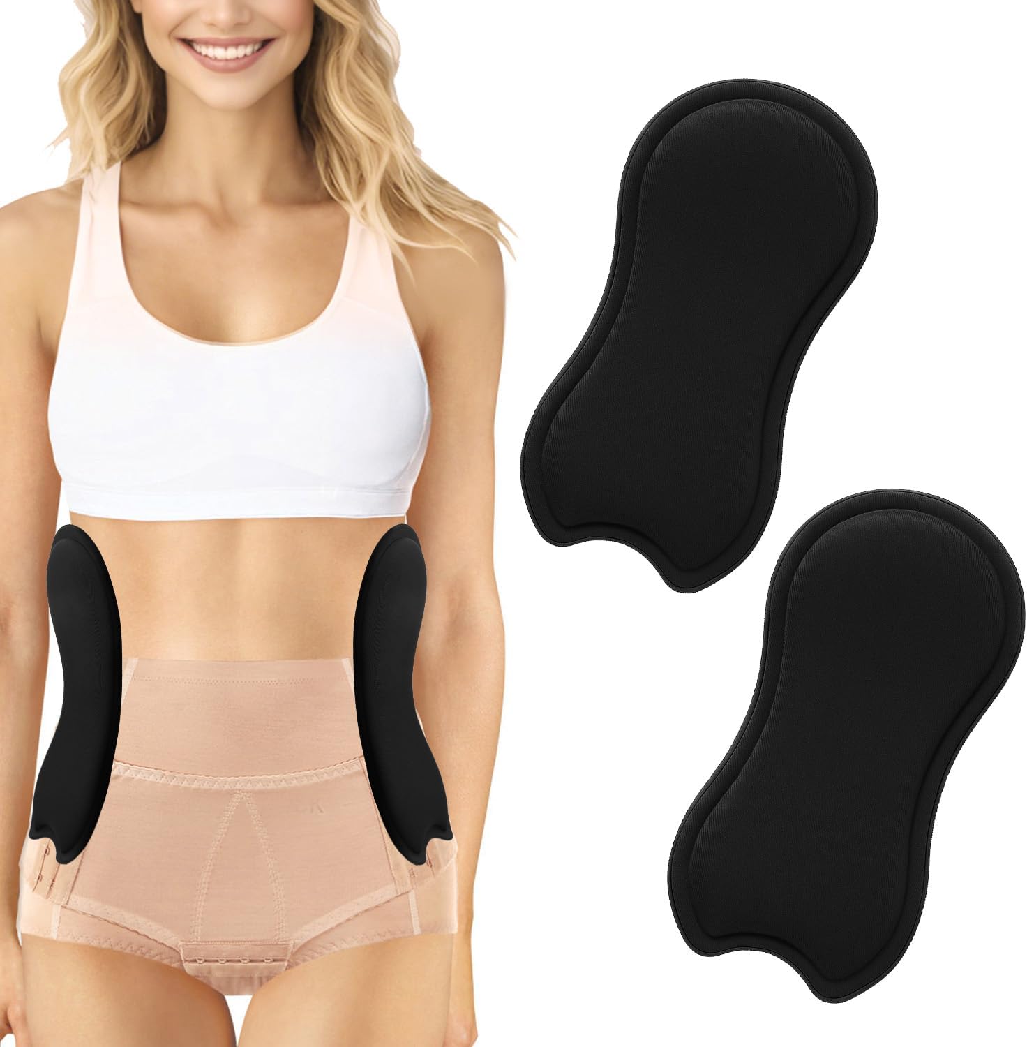 Lyreh 2pcs Abdominal Side Compression Boards, 11.81x5.51x0.47in Sponge Material Lipo Foam Lateral Protectors for Post Surgery Recovery Waist Filling Skin Anti-Sagging(Black)