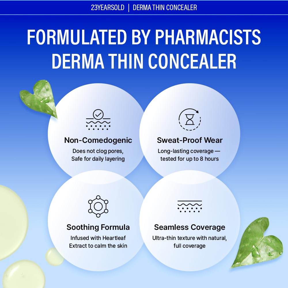 23years [Old Derma] Correttore sottile n. 0,5P (beige rosa): adatto per pelli sensibili, leggero e durevole. Formula Sweetone che allevia il rossore per una finitura naturale. Facile da applicare