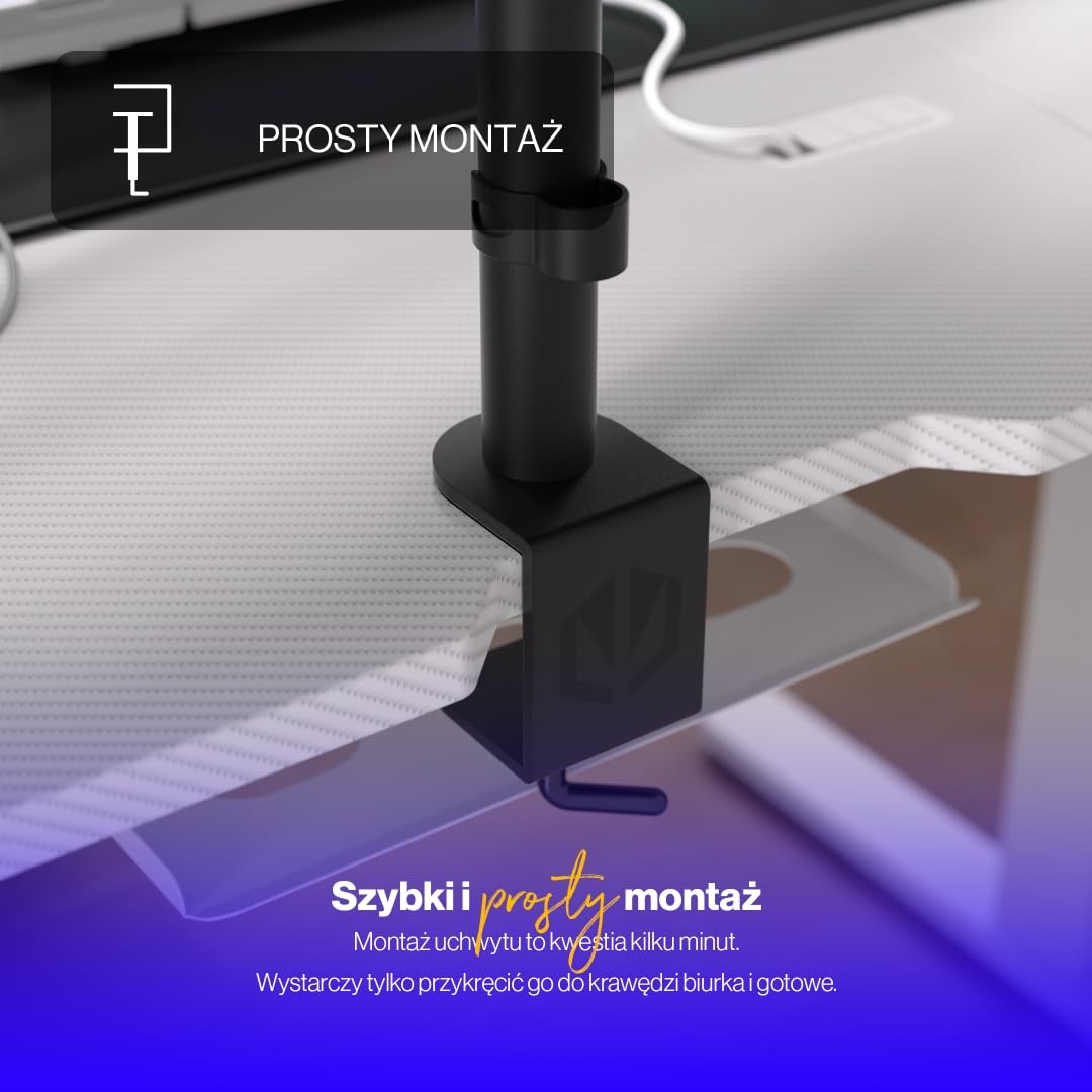 ENDORFY Atlas Double, wytrzymały uchwyt na dwa monitory do 27 cali każdy, łatwy montaż | EY8F003