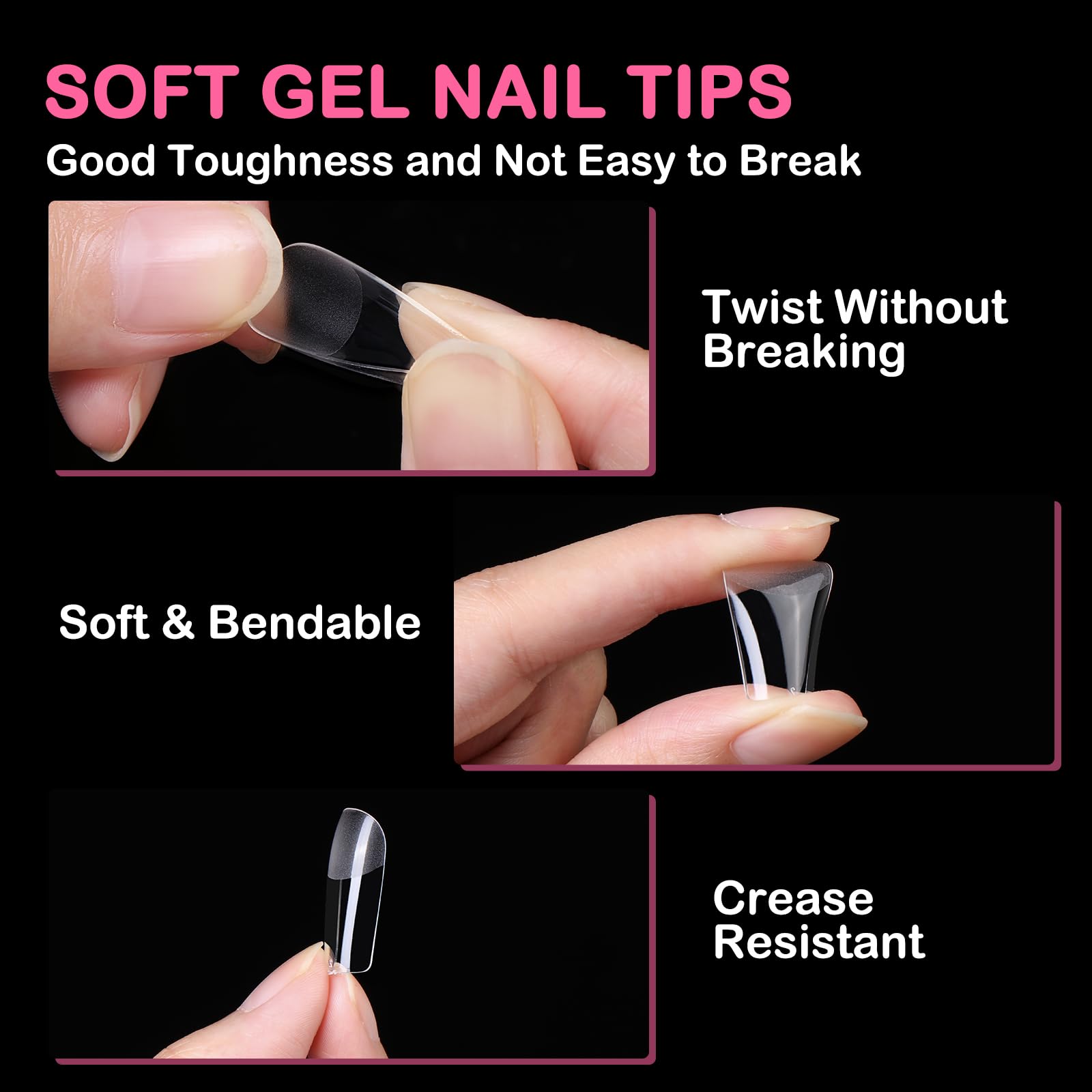Diboniur Medium Square Medium Square Nail Tips Paznokcie, Przezroczysty, 550 szt.