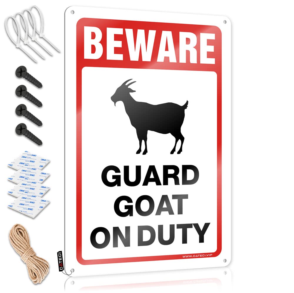 HELIOFORGE Coffee Tin Sign Beware! Guard Goats On Duty Sign Door Decorations For Bedroom Retro Signs(30X40CM)