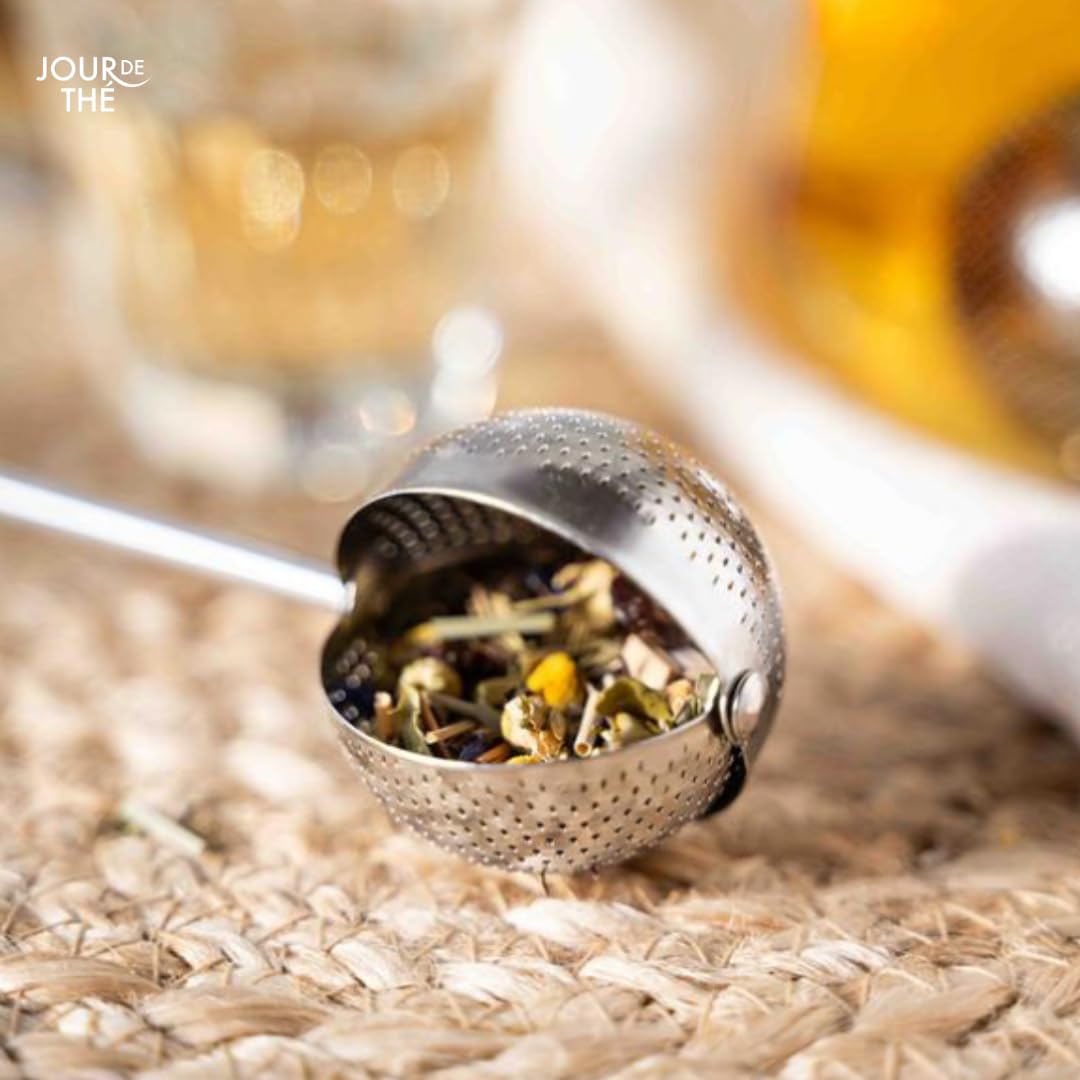 Infuseur à Thé Rotatif En Inox Rose - Boule à Thé Avec Cuillère Et Passoire Micro-perforée