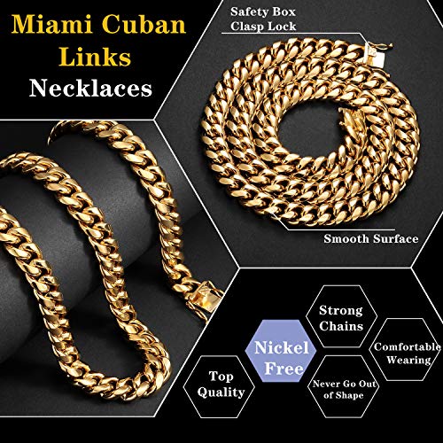 ROWIN&CO Miami Cuban Link Chain for Men 15mm 18k Gold Stainless Steel Curb Necklace, Hip Hop Jewelry, Durable & Anti-Tarnish Mens Chain 18" 20" 22" 30" Inch, Pops Gifts For Fathers Boyfriends, Sons2