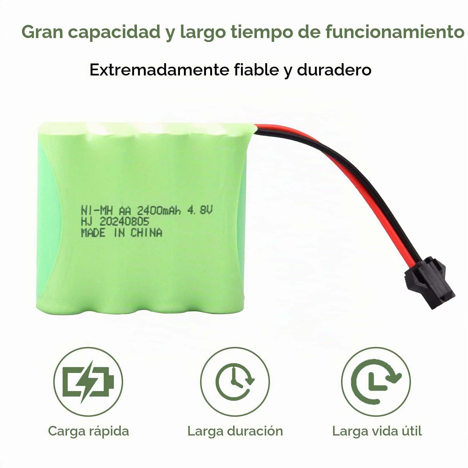 Paquete de 2 baterías Recargables NiMH RC de 4,8 V y 2400 mAh con Conector SM 2P, aptas para Coches de radiocontrol, vehículos de Juguete eléctricos, Camiones a Control Remoto
