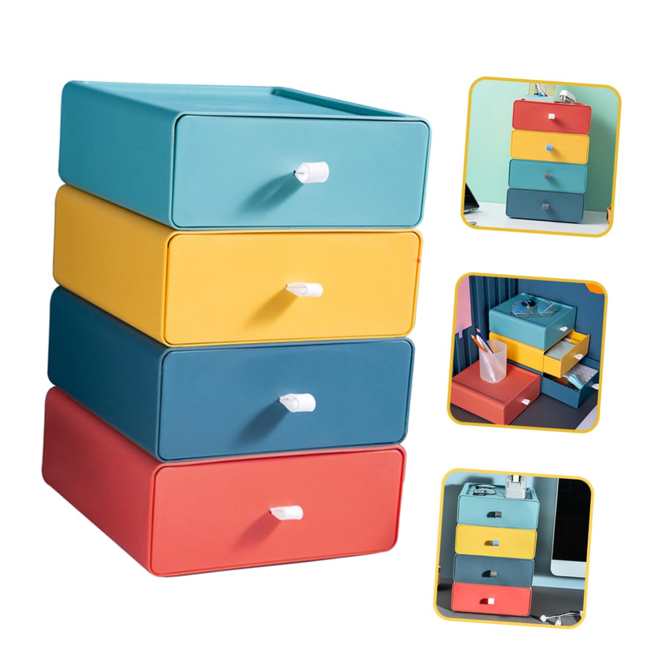 Generico Cassetti Impilabili Da Scrivania Contenitore Portaoggetti Per Ufficio Cassetto Da 4 Pezzi in Giallo Verde Blu Organizzare Articoli Cancelleria e Cosmetici