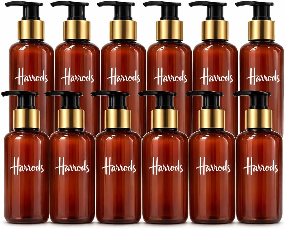 HARRODS Empty Amber Plastic Bottles, Portable Clear Small Cyilender Shampoo, Lotion Pump Bottle, Soap Dispenser, Containers & Liquid 200ml (25 Pcs)
