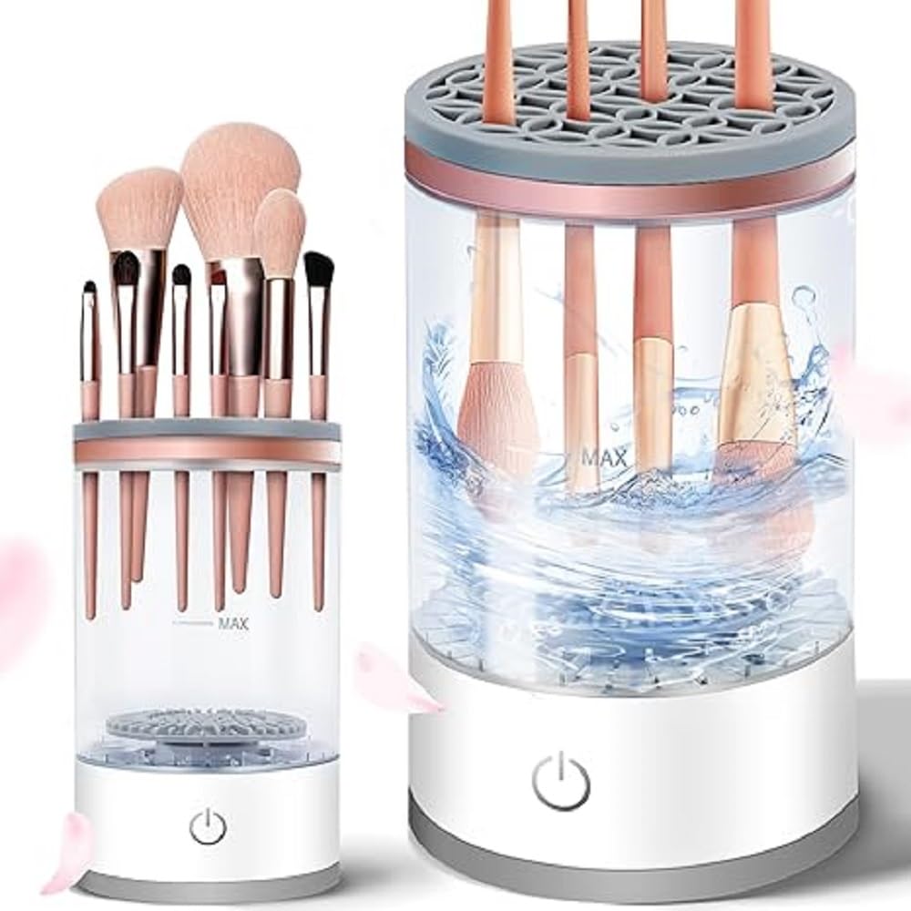 Luxansa Electric Makeup Brush Cleaner Machine with Brush Clean Mat, Automatic Cosmetic Brush Cleaner Makeup Brush Tools for All Size Beauty Makeup Brushes Set, Gift for Women Wife Friend