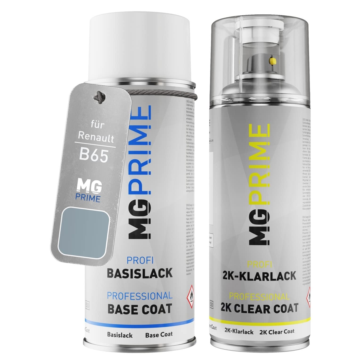 MG PRIME Vernice per auto Kit bombolette spray 2K per Renault B65 Gris Agathe Nacre Metallic/Stahlblau/Achatblau Metallic Vernice di base 2 componenti vernice trasparente