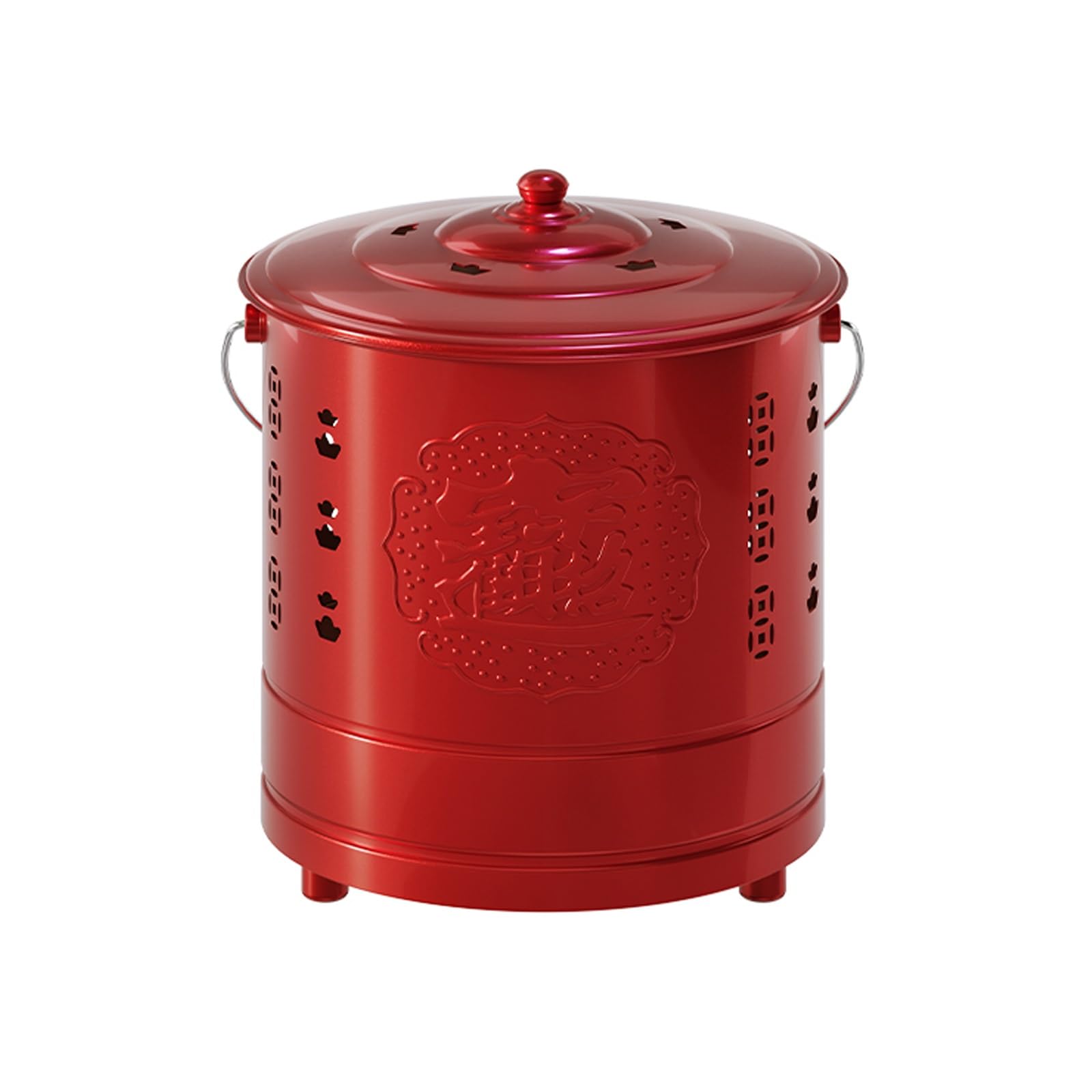 Incinerador de Acero Inoxidable, Brasero con Asa, con Rejilla y Gancho de Fuego, para La Recogida de Residuos de Jardín(Red,25cm/10in)