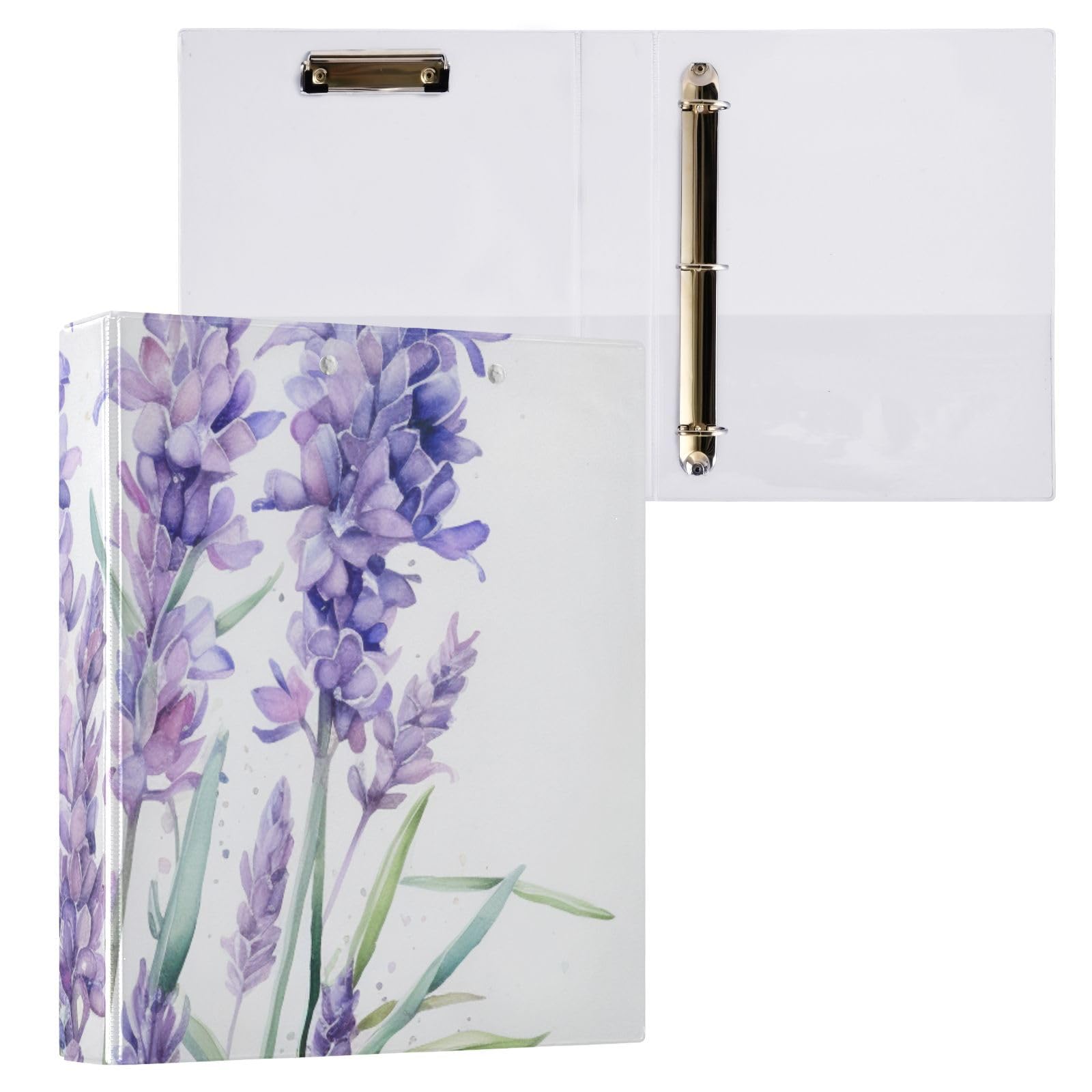 3 Ring Binder Purple Lavender Flower C 1.5 inch Binders Three Ring Binders with Clipboard Fit 8.5'' x 11'' Paper 3 Interior PVC Clear Pockets for Office Supplies