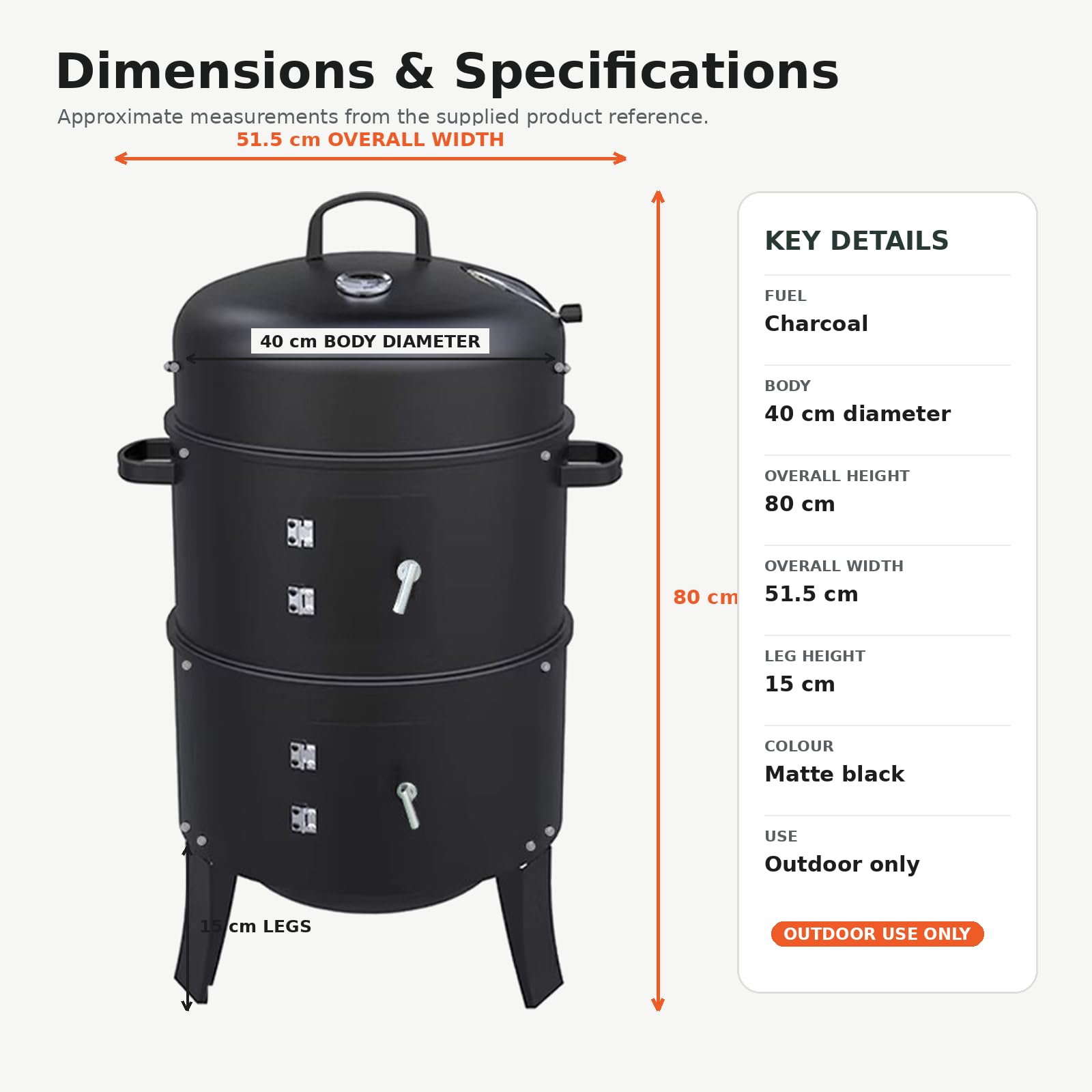 Wędzarnia BBQ, 3 w 1 Pionowy Grill na Węgiel z Pokrywką i Termometrem