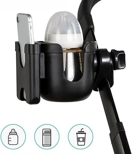 Miniatura 2 de Portavasos universal para cochecito con funda para teléfono, accesorios para cochecito 2 en 1 con rotación de 360, soporte ajustable para bebidas