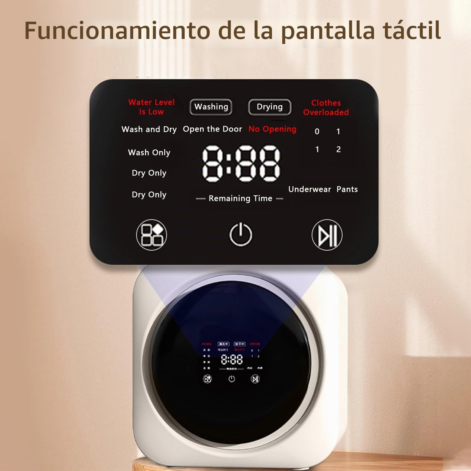 Lavadora Completamente Automática, Lavadora De Pared De 3.5L, con Pantalla LED, Desagüe Y 4 Modos, Secadora Portátil para Apartamentos