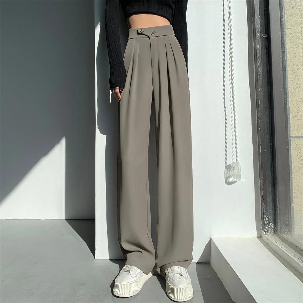 Hndudnff Pantaloni da donna a vita alta a gamba larga estivi eleganti dritti larghi pantaloni da lavoro aziendali