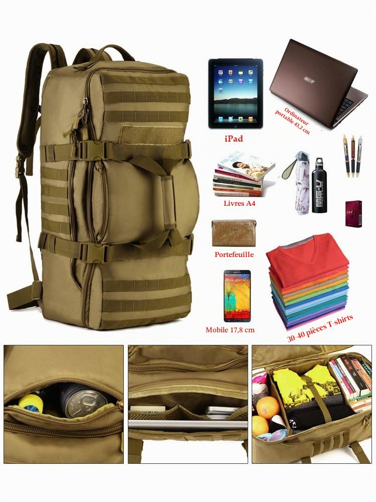 Yuhan Sac à dos 60L tactique Système de fixation Molle Pour randonnée, trekking