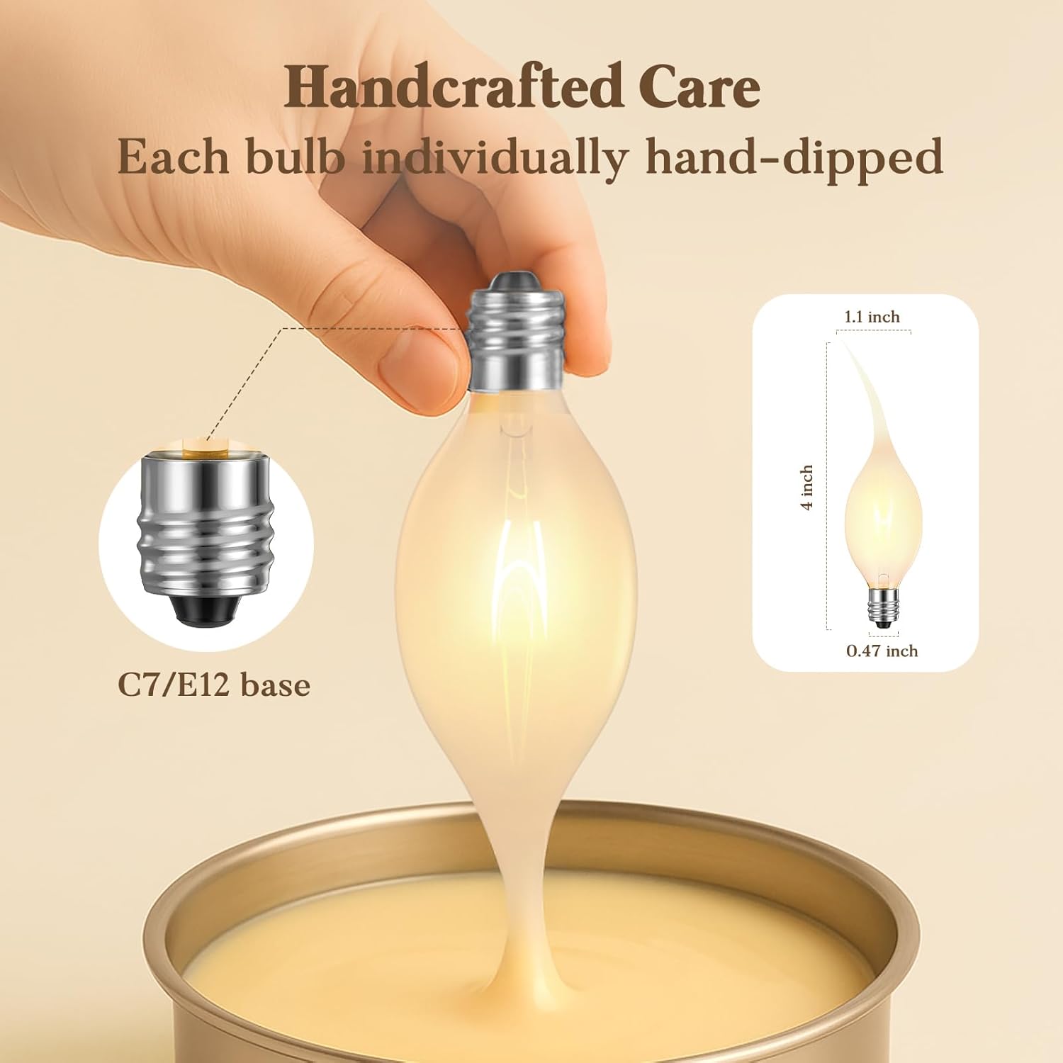 Hompavo Shatter-Resistant Candle Light Bulbs - 7W Silicone Dipped E12 Candelabra Base Bulbs with Warm White Decorative Flame Tip for Christmas Chandeliers, Sconces, Night Lights - 12 Pack