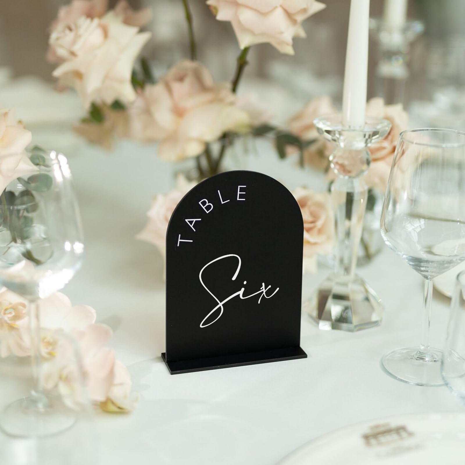 Black Arch Hochzeitstischnummern mit Ständer 1–15, 12.7x17.8 cm, schwarzes Acrylbogenschild mit Halter, gewölbte Acryl-Tischnummern für Hochzeitsempfang, Tischnummern 1–15, 12.7x17.8 cm)