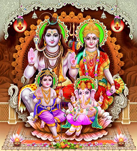 Image of Fabulous Landscape Shiv Religious Wall Poster Picking up Govardhan Parvat for Home Decor, Living Room, Bed Room, Kids Room (Self Adhesive Vinyl, Water Proof) (48 x 53 Inch)