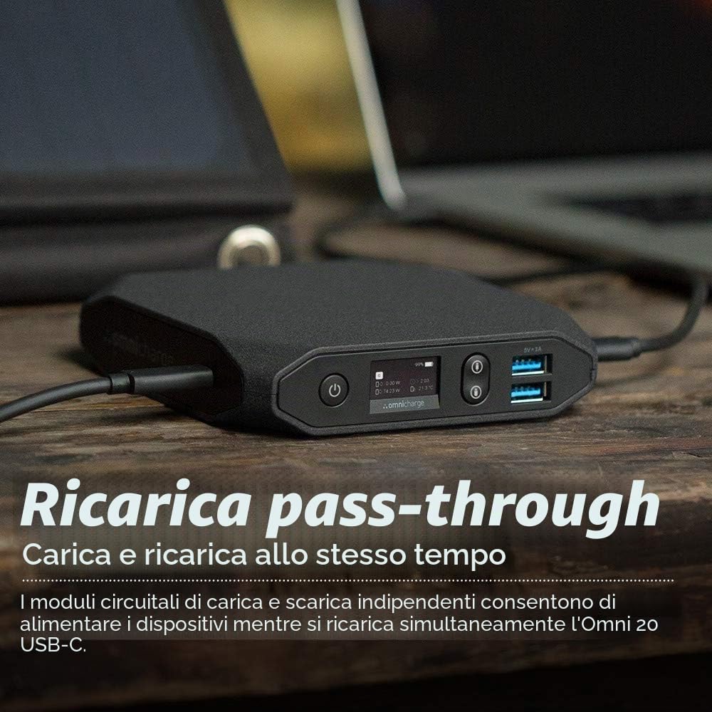 Omni 20c+ Power Bank - 20000mah 100W USB-C/Wireless di Omnicharge per laptop USB-C MacBook iPad Smartphone