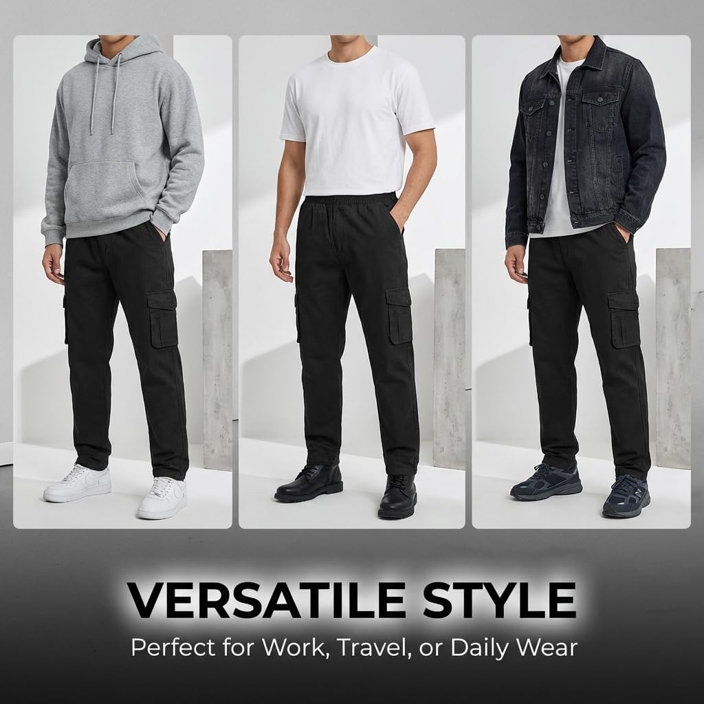 Men's Lightweight Cargo Pants with Pockets Casual Athletic Jogger Sports Outdoor Trousers Relaxed Fit Sports-Fan-Pants