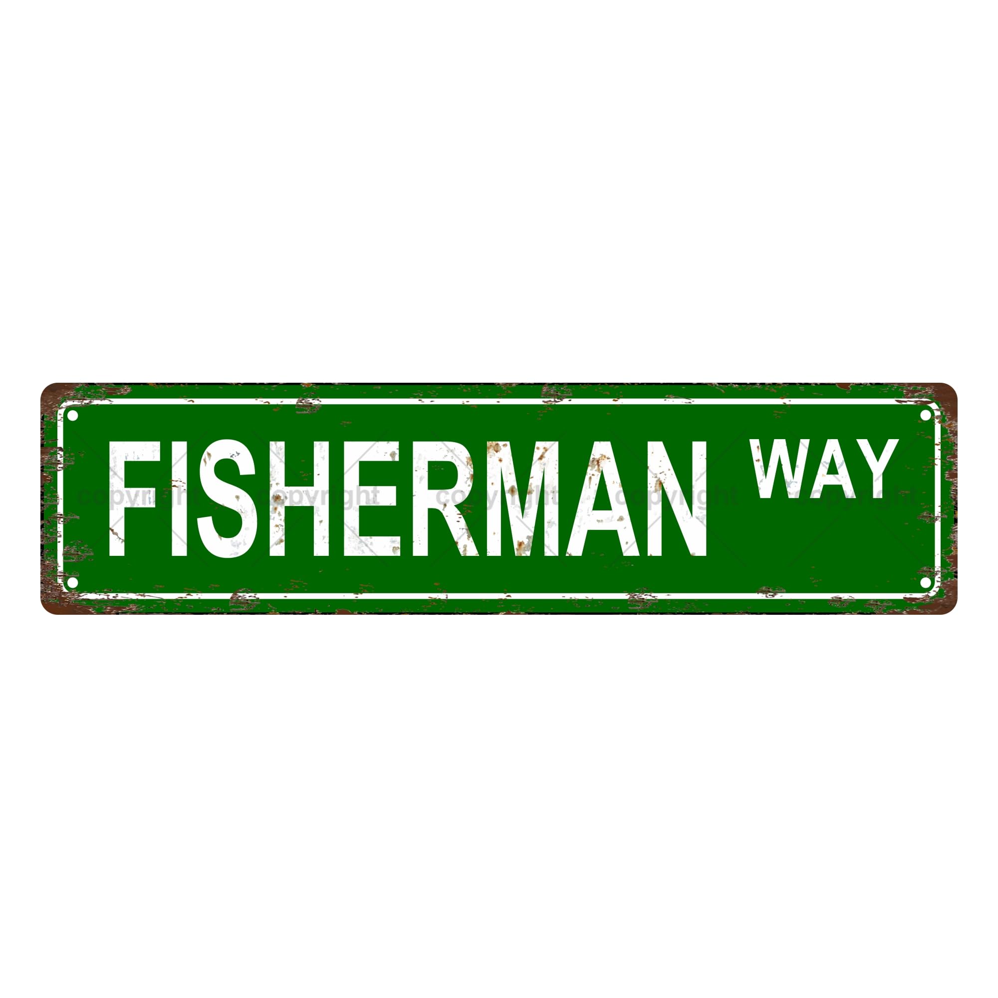 Fisherman Way Occupation Metal Tin Street Sign Bar Cafe Garage Cave Home Room Wall Bathroom Farmhouse Garden Porch Patio Decor,4x16 Inch