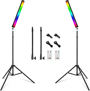 RGB Led Video Light Stick Wand with Stand, QEUOOIY 360° Full Color 2500-9500K Portable Studio Photography Lighting, 5000mAh Rechargeable Battery & Magnet with 27"-78.7" Tripod for Vlog