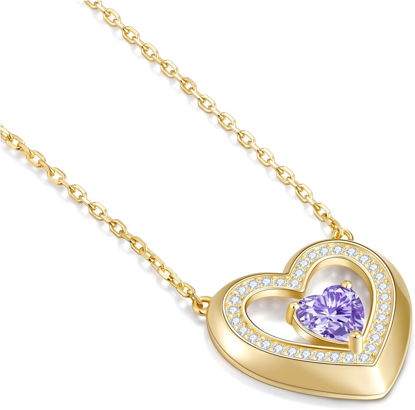 Christmas Gifts for Women - 14K Gold Filled 925 Sterling Silver Heart Birthstone Pendant Necklaces, Anniversary Birthday Jewelry Gifts for Wife Daughter Mom Grandma, Non Tarnish 16"+2"