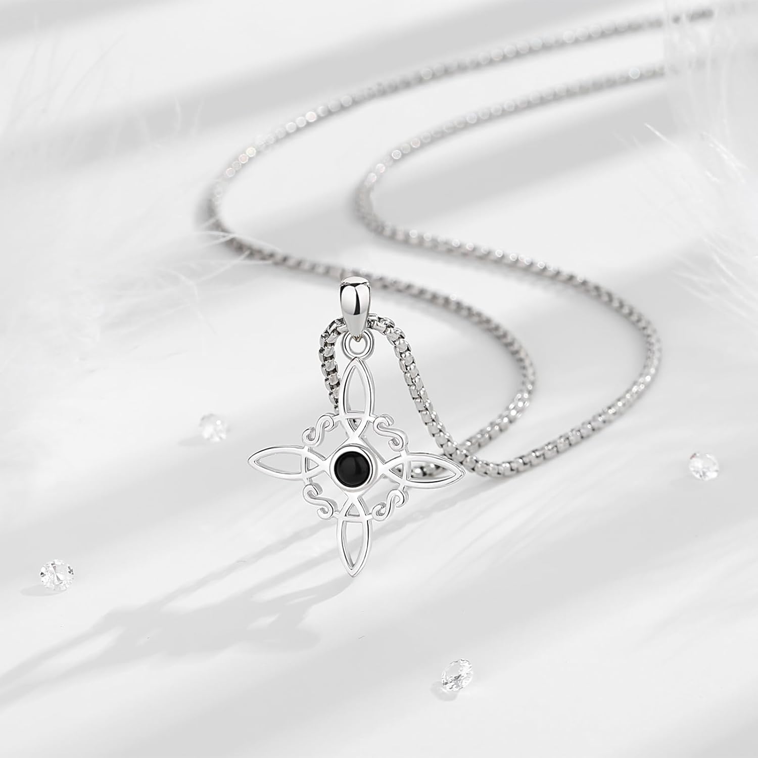 Vito Wiccan and Greek Goddess Necklace for Women Men, 925 Sterling Silver Lilith/Triple Moon/Earth Mother/Chaos Star/Witches Knot/Nyx Goddsess Pendant, Witchcraft Withc Jewelry Gift, 20"/24" - Image 8