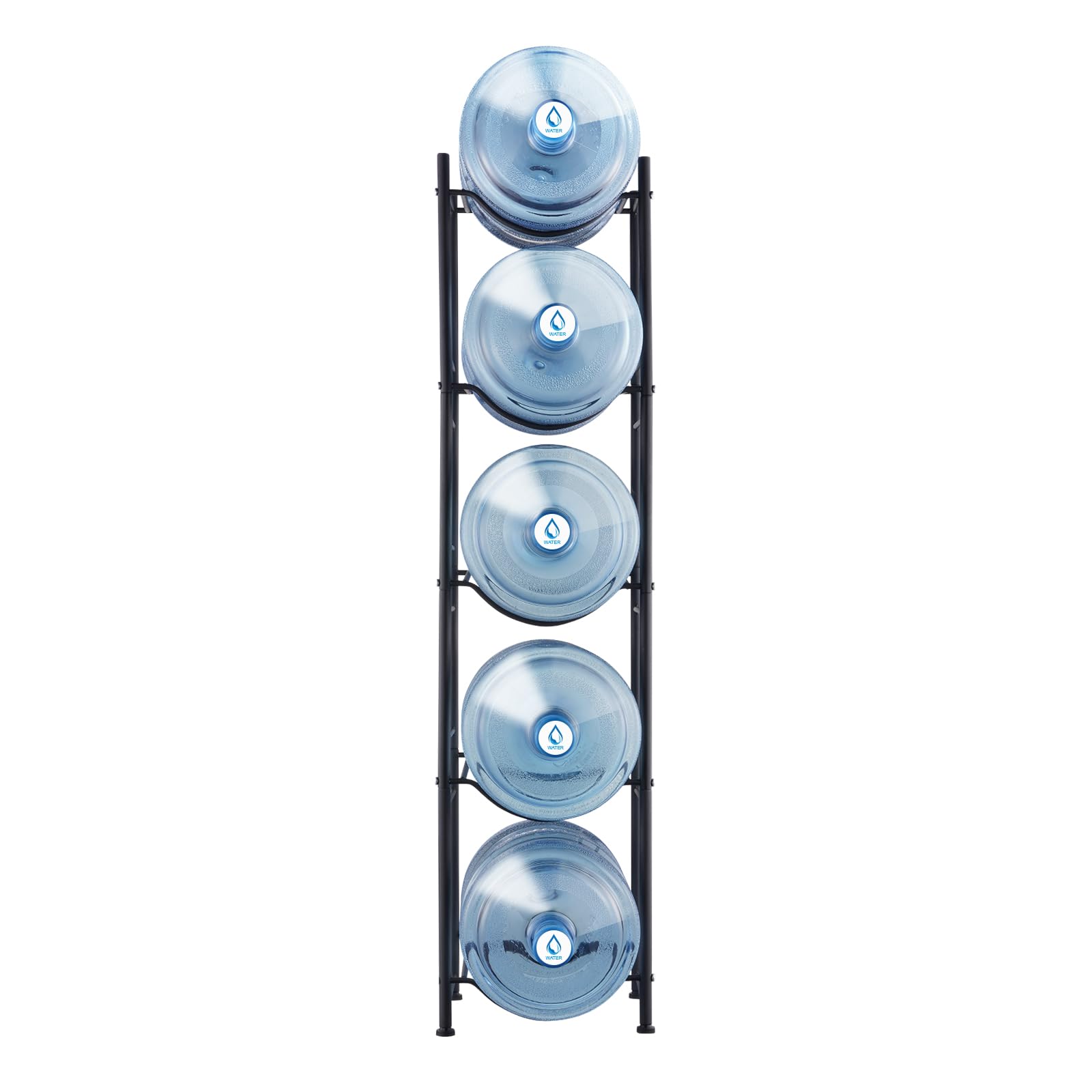 VEVOR Rack à Bonbonnes à 5 Niveaux et 1 Rangée, Support Bouteille d’Eau de 18,9 L, Capacité 5 Pièces, Range Bonbonnes d’Eau Solide, Rangement pour Garde-Manger, Cuisine, Bureau, Salon, Usine, Noir