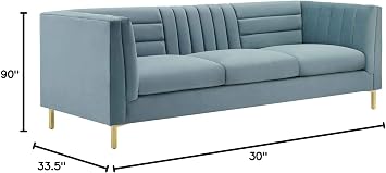 Modway EEI-3454-LBU Ingenuity Channel Tufted Performance Velvet Sofa, Light Blue