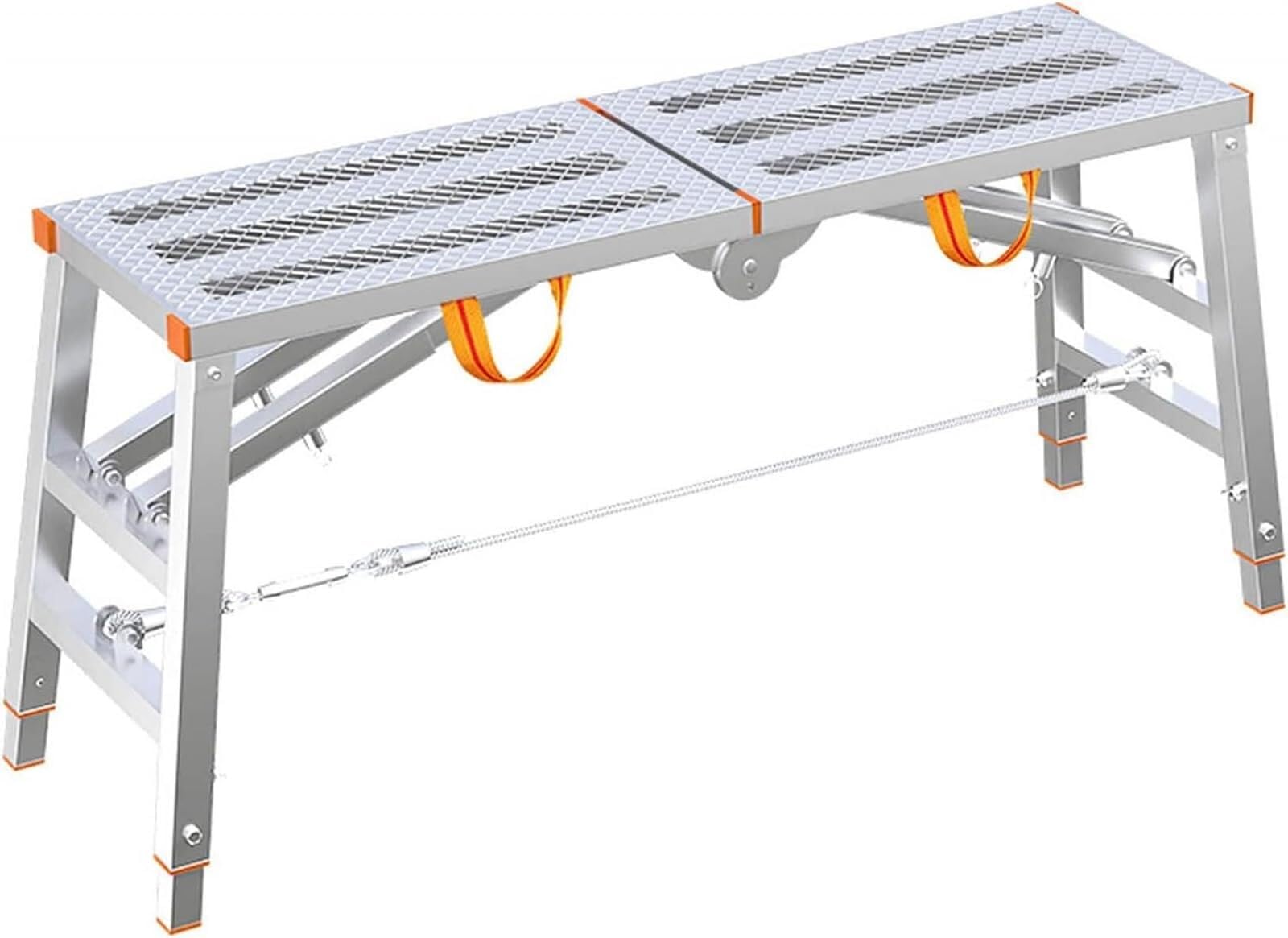 LMMIAOZ Portable Multipurpose Folding Work Platform Scaffold Tower Stool Bench with Adjustable Height Galvanized Steel Step Ladders for Scaffolding Equipment 140cm * 30cm 180cm *