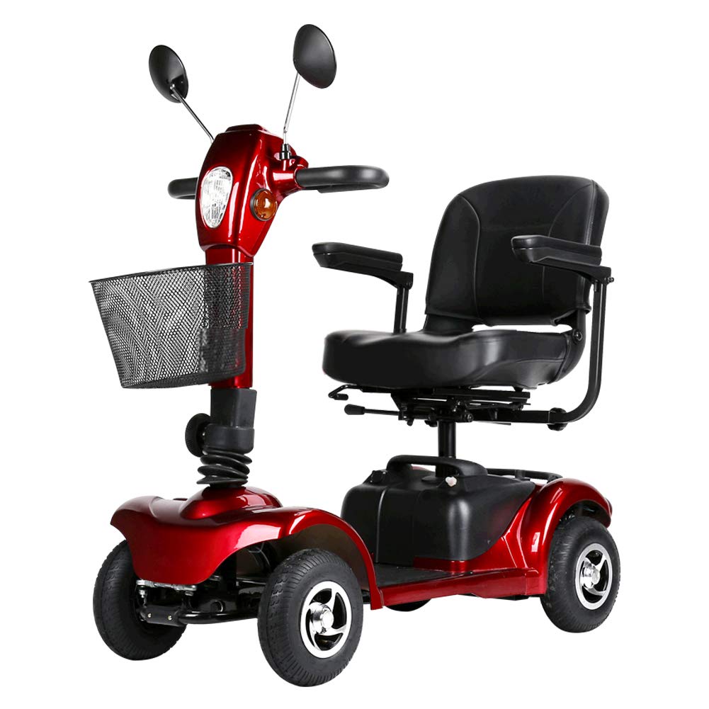ZZUU Portable Mobility Scooter 4 Wheeled,Elderly Disabled, Smart, Electromagnetic Brake/Turn Signal, Headlights, Brake Lights,Red