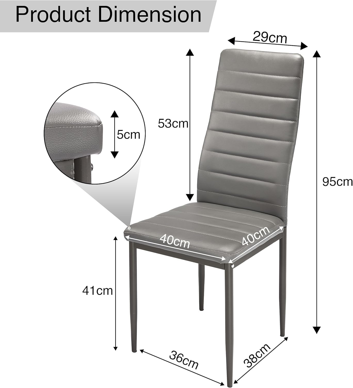Dining Table and Chairs Set 6, Pu Leather Dining Room Chairs and 18mm Thick Table Top 140 x 80 cm Long Wooden Dining Table Set For Home Kitchen Furniture — view 5