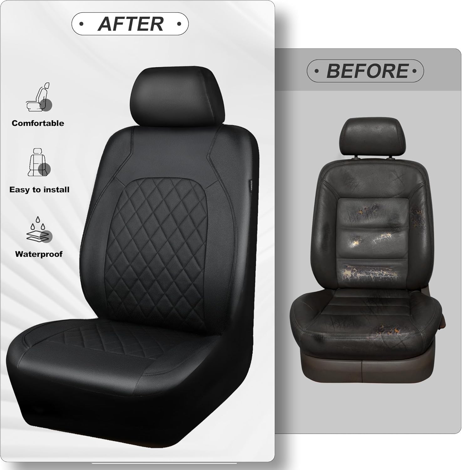 Lot de 2 housses de protection universelles en cuir synthétique pour sièges avant - Airbag latéral universel - Pour siège auto avant - Pour la plupart des voitures, camions, camionnettes, SUV (noir)