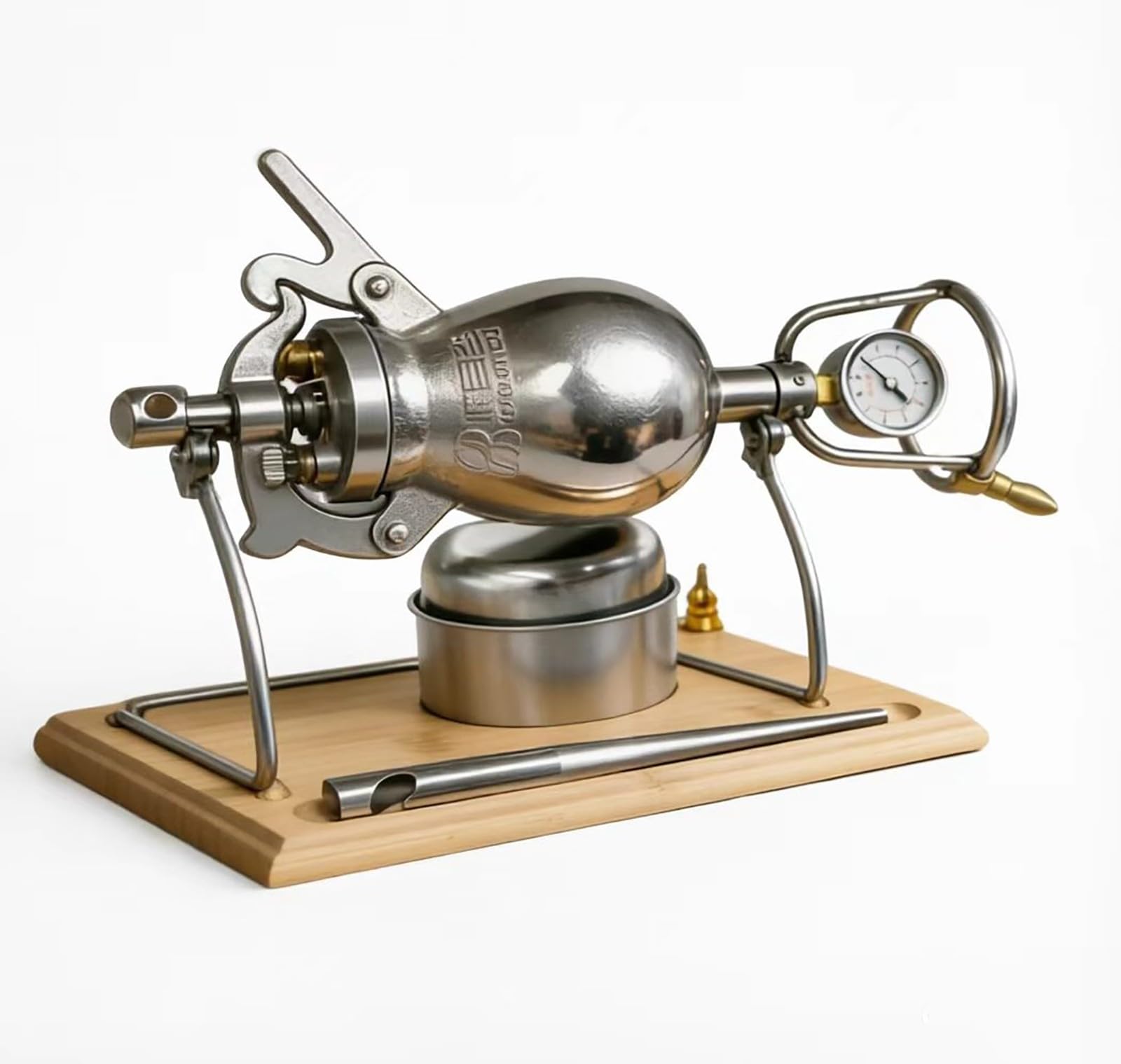 Máquina de palomitas de acero inoxidable, cañón de palomitas chino de alta presión con manómetro, máquina de palomitas manual con manivela para noches de cine en casa.(400ml)