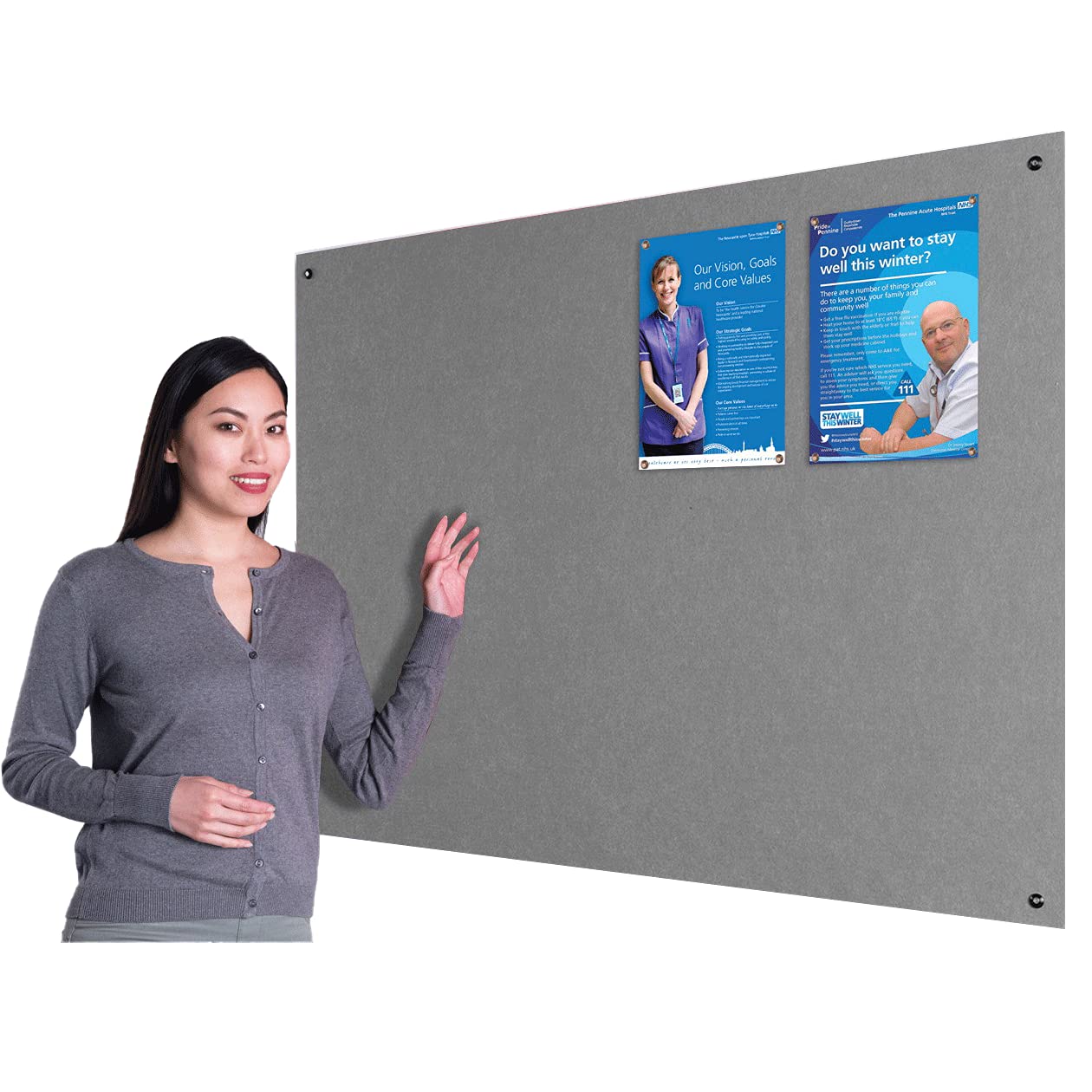 Wonderwall Fire-Retardant Noticeboard| Frameless & Made from Recycled Materials - 150 x 120cm with Fixings, 8 Colours to Choose from (Grey) Ideal for Sensitive & high Traffic Areas