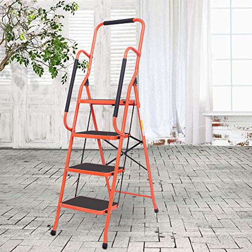 LUISLADDERS 4 Step Ladder Safety Tool Ladder Folding Anti-Slip Step Stool Ladder Padded Side Handrails with Large Area Pedals for Kitchen Home and Office 330lbs (4 Step)