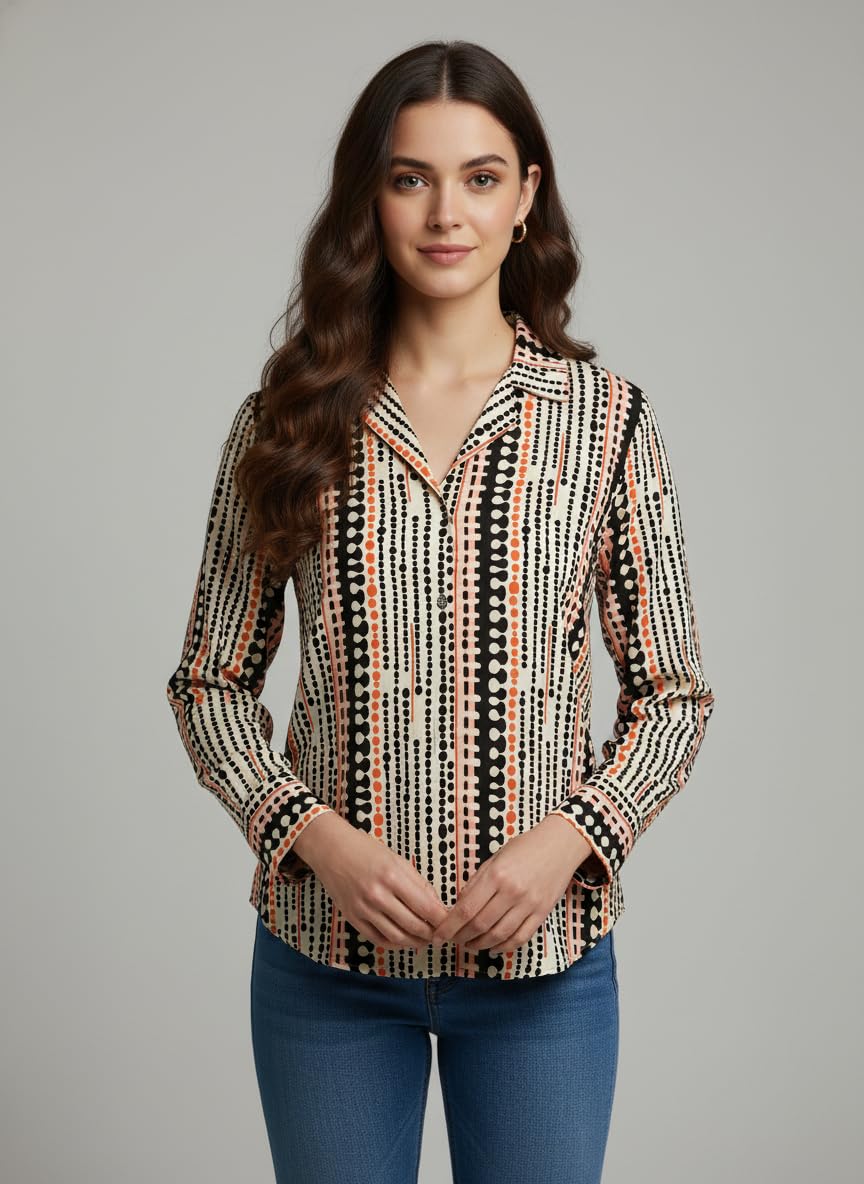 ANNI Designer Bedrucktes Damenhemd aus Baumwollmischgewebe, langärmelig, normale Passform, Hemdkragen, legere Bürokleidung, elegante Western-Kleidung für den Alltag, Hochzeit, Party