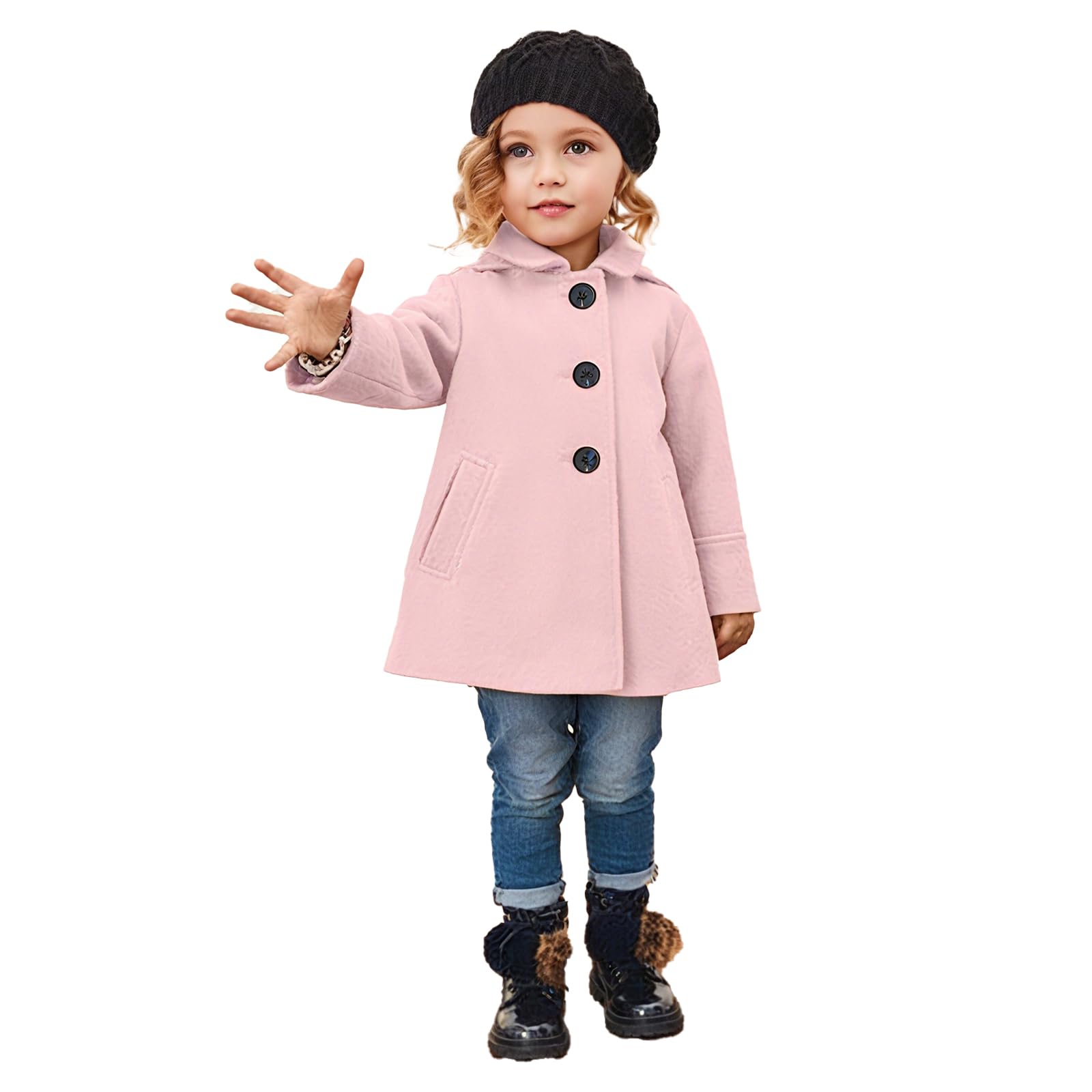 Cappotti Bambine,Cappotto Invernale per Bambine con Tasche,Revers a Sacco,Bottoniera a Fila Singola,Maniche Lunghe,Giubbotto di Transizione per Bambine dai 2 agli 8 Anni