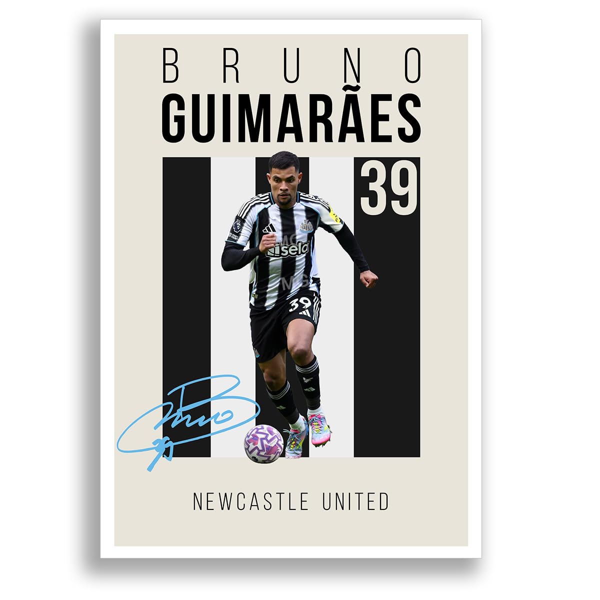 Mounted Gifts Trading A4 Poster Only Cream Bruno Guimarães Newcastle United Signed Photo Poster Print Picture Display Framed Autograph Memorabilia For Football Fans Gift Brazil (A4 Poster Only Cream)