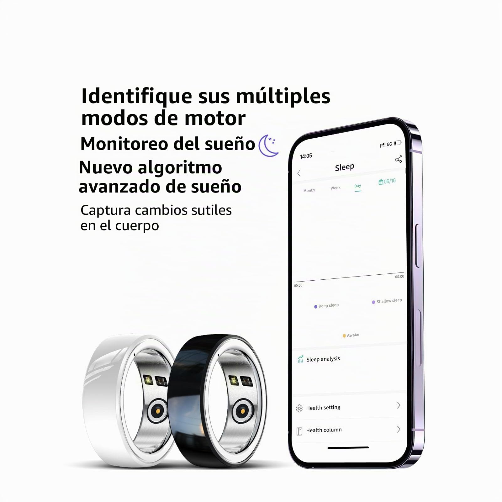 Bewinner Rastreador de Actividad Física, Anillo Inteligente de Seguimiento de Actividad Física, Monitor de Salud para Frecuencia Cardíaca, Sueño, Seguimiento de Temperatura Corporal,