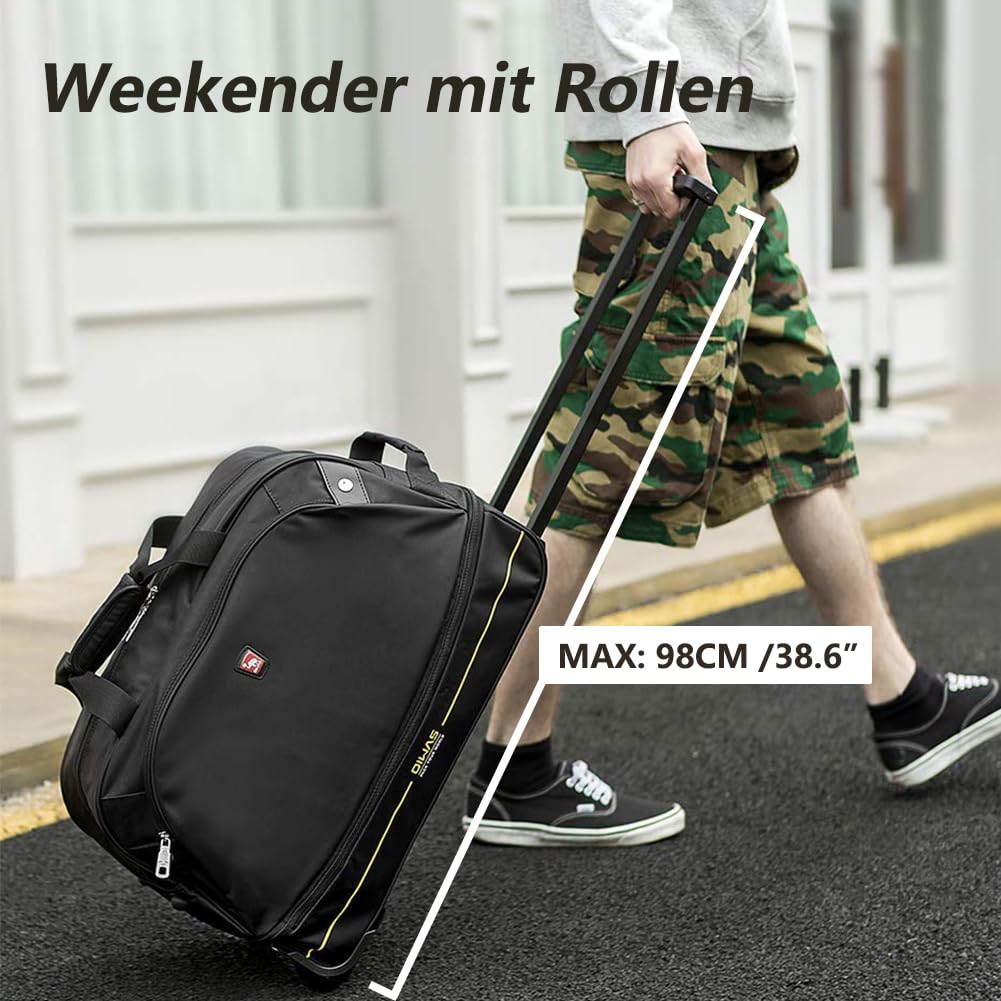 OIWAS Reisetasche mit Rollen kleine 45L Plus 10L Unisex Trolleyfunktion Tasche erweiterbares Business Trolley Handgepäck Damen und Herren Schwarz