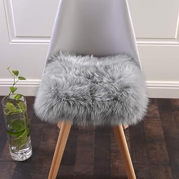 Softlife Grey Faux Fur Sheepskin Chair Cover 2 PCs Seat Cushion Pad Super Soft Area Rugs for Living Bedroom Sofa Dorm 1.6ft x 1.6ft
